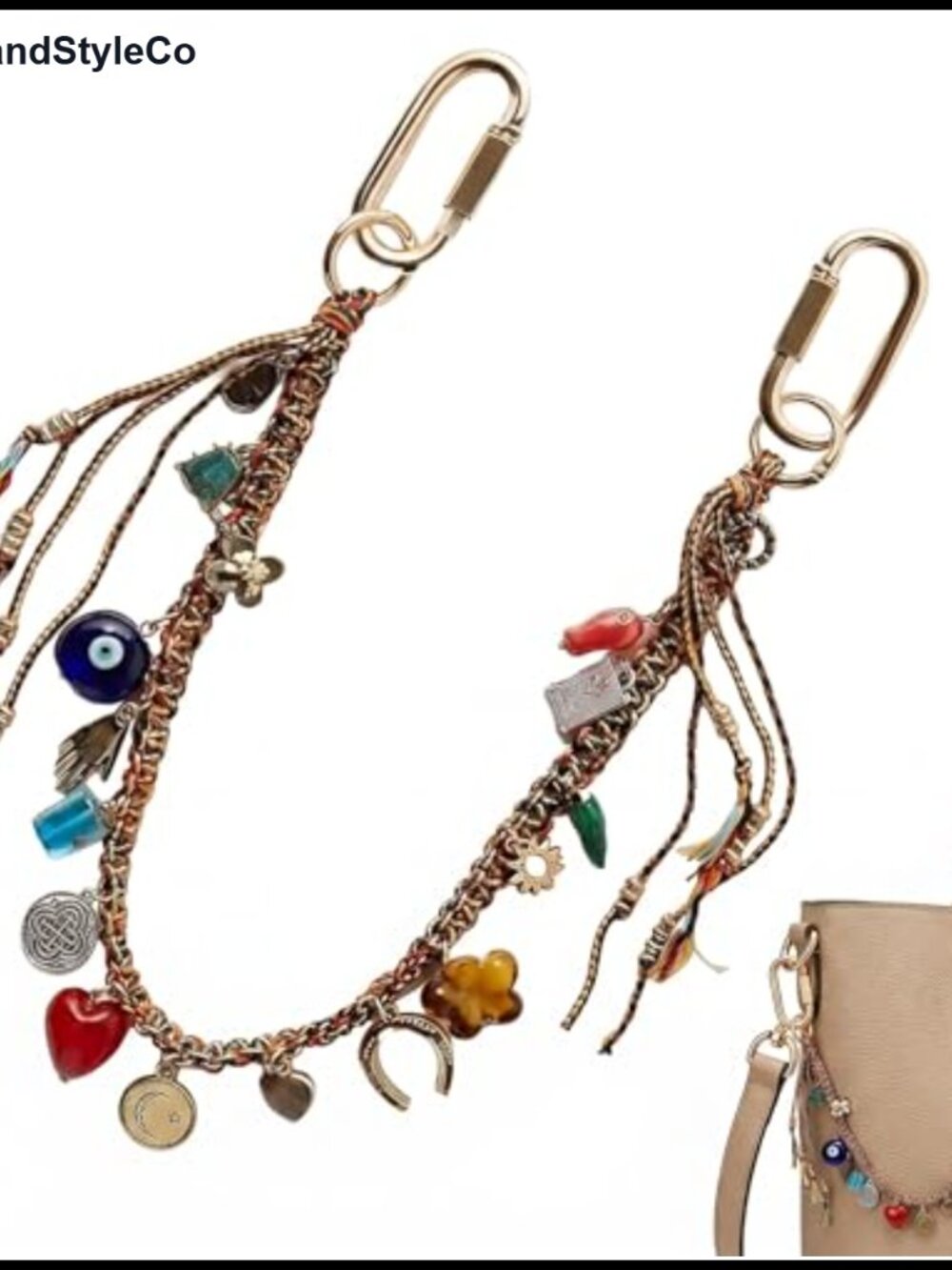 Braided Beaded Bag Charm Chain Handbag Purse Keychain Accessory